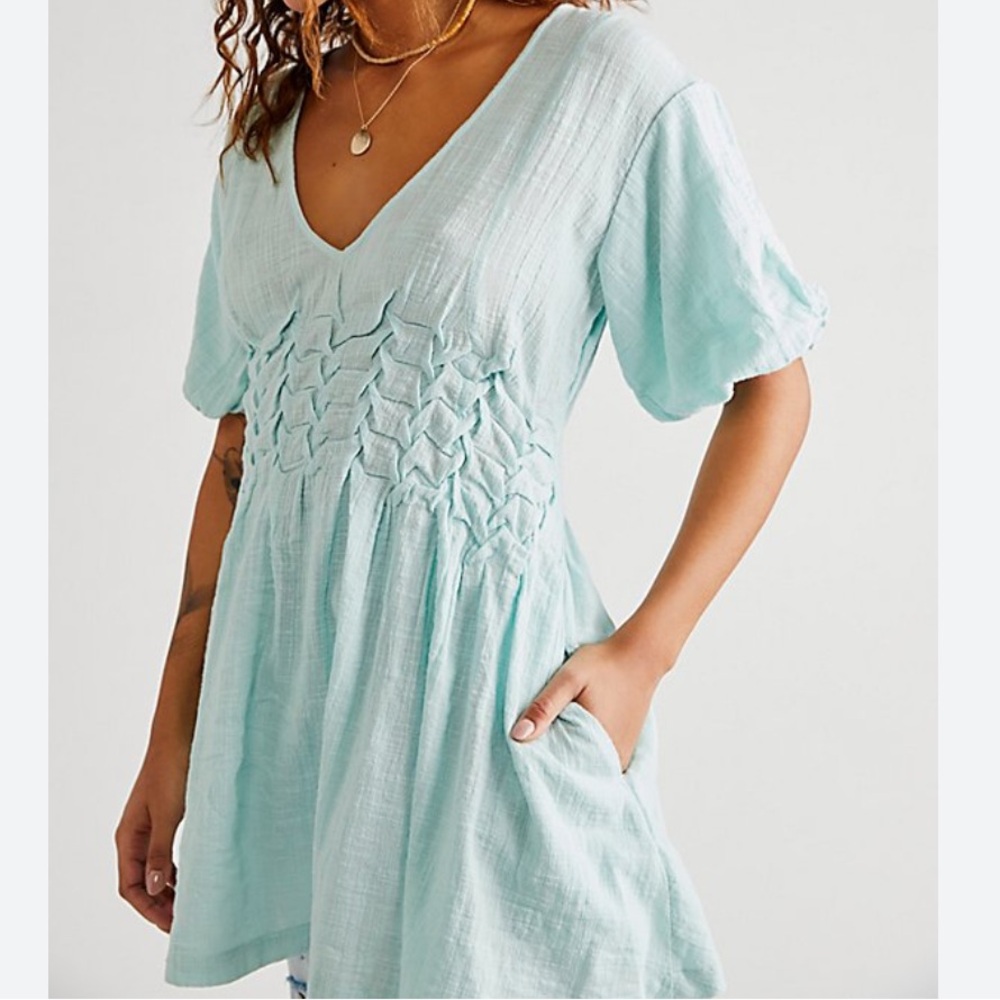 Free People Textured Bodice Mini Tunic Dress | “spa blue”